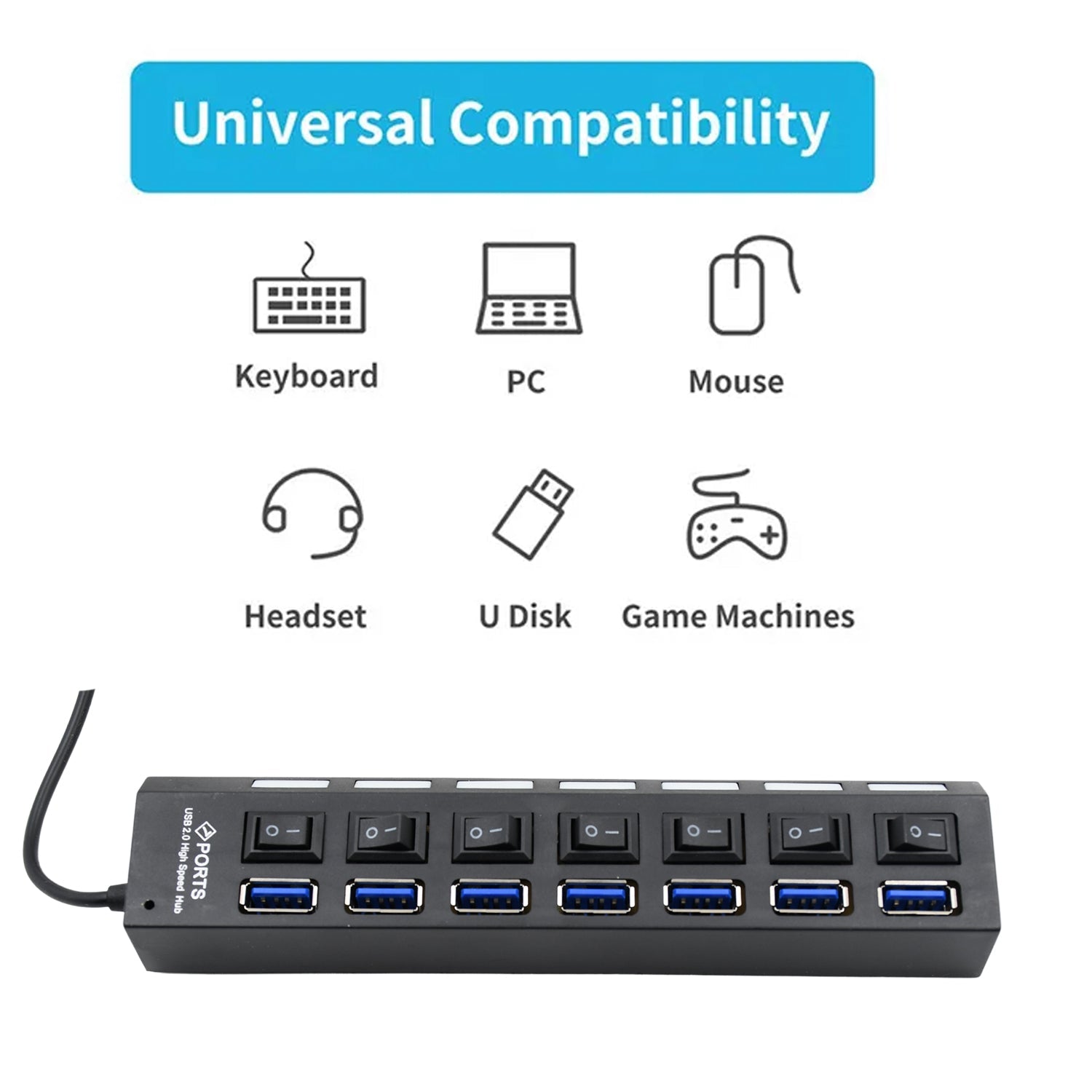 6994 USB Splitter Multi Port USB 2.0 Hub, 7 Port with Independent On/Off Switch and LED Indicators USB A Port Data Hub, Suitable for PC Computer Keyboard Laptop Mobile HDD, Flash Drive Camera Etc 6994 USB Splitter Multi Port USB 2.0 Hub, 7 Port with Independent On/Off Switch and LED Indicators USB A Port Data Hub, Suitable for PC Computer Keyboard Laptop Mobile HDD, Flash Drive Camera Etc